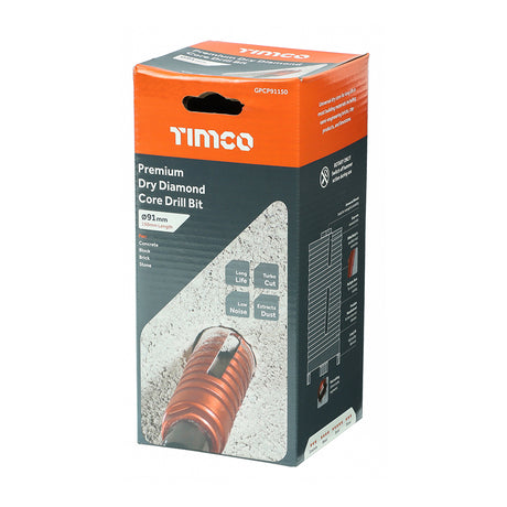 This is an image showing TIMCO Premium Dry Diamond Core Drill Bit - 91 x 150mm - 1 Each Box available from T.H Wiggans Ironmongery in Kendal, quick delivery at discounted prices.