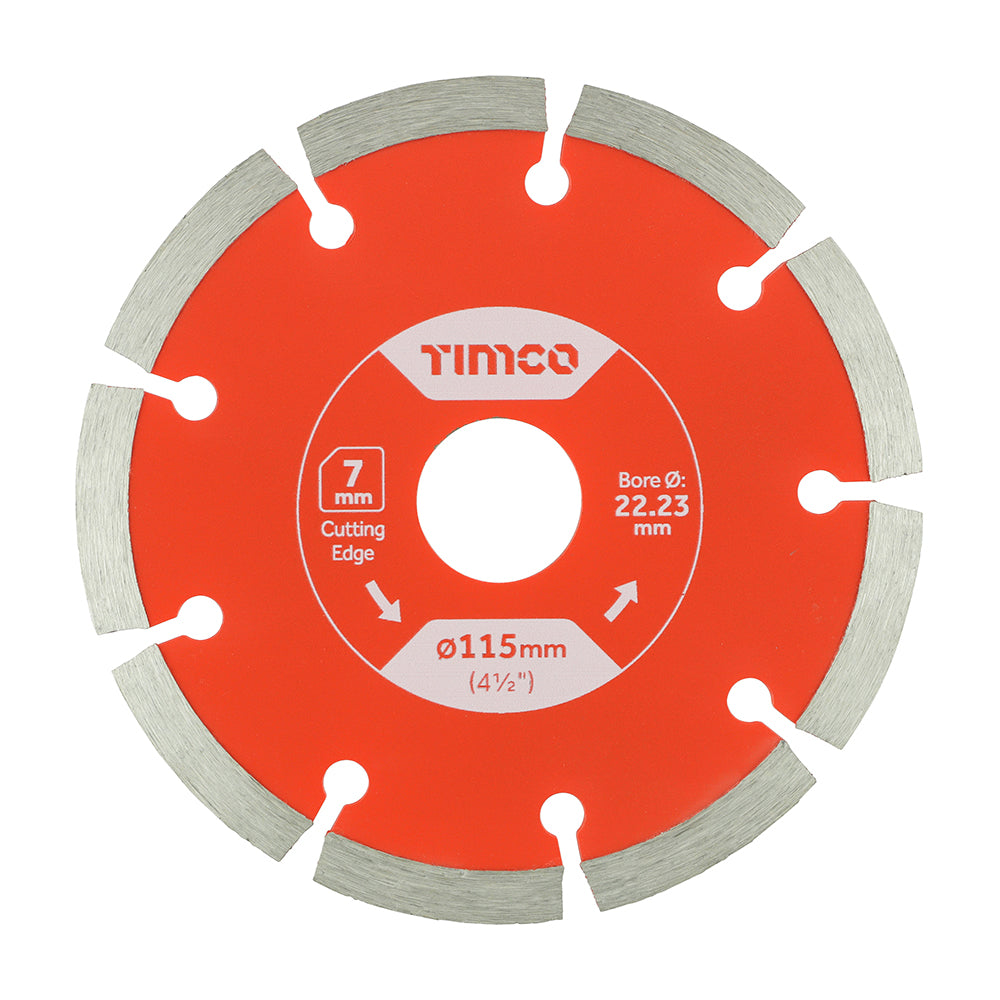 This is an image showing TIMCO General Purpose Diamond Blade - Segmented  - 115 x 22.2 - 3 Pieces Box available from T.H Wiggans Ironmongery in Kendal, quick delivery at discounted prices.