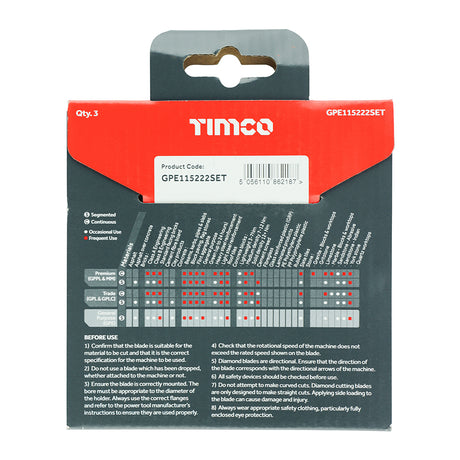 This is an image showing TIMCO General Purpose Diamond Blade - Segmented  - 115 x 22.2 - 3 Pieces Box available from T.H Wiggans Ironmongery in Kendal, quick delivery at discounted prices.