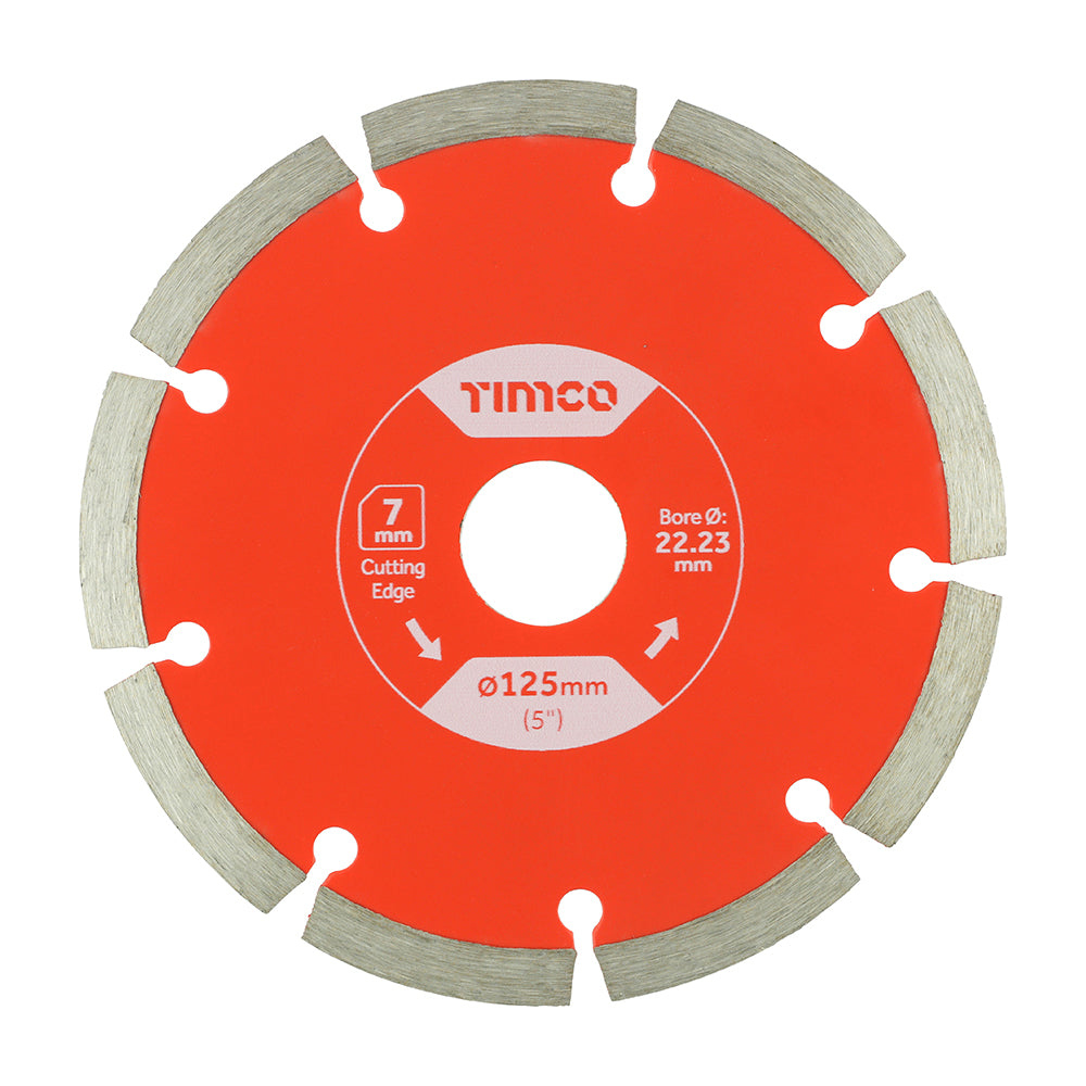 This is an image showing TIMCO Premium Diamond Blade Segmented - 125 x 22.2 - 1 Each Box available from T.H Wiggans Ironmongery in Kendal, quick delivery at discounted prices.