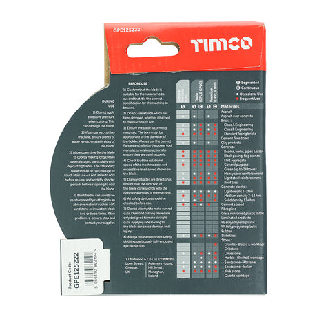 This is an image showing TIMCO Premium Diamond Blade Segmented - 125 x 22.2 - 1 Each Box available from T.H Wiggans Ironmongery in Kendal, quick delivery at discounted prices.