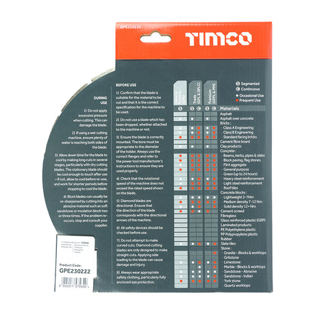 This is an image showing TIMCO General Purpose Diamond Blade - Segmented  - 230 x 22.2 - 1 Each Box available from T.H Wiggans Ironmongery in Kendal, quick delivery at discounted prices.