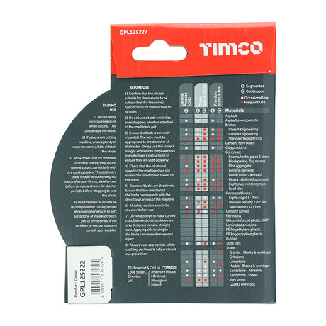 This is an image showing TIMCO Trade Diamond Blade - Segmented  - 125 x 22.2 - 1 Each Box available from T.H Wiggans Ironmongery in Kendal, quick delivery at discounted prices.