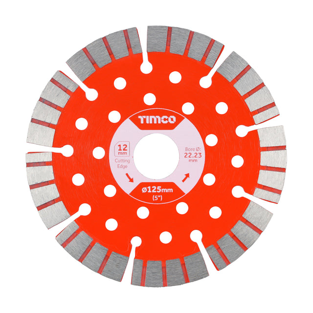 This is an image showing TIMCO Premium Diamond Blade - Turbo Segmented  - 125 x 22.2 - 1 Each Box available from T.H Wiggans Ironmongery in Kendal, quick delivery at discounted prices.