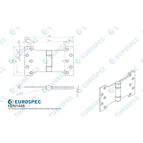 This image is a line drwaing of a Eurospec - Enduromax Grade 13 Parliament Hinge 102 x 152mm - SSS available to order from T.H Wiggans Architectural Ironmongery in in Kendal