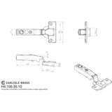 This image is a line drwaing of a Carlisle Brass - Full Overlay Soft Close Hinges - Nickel Plate available to order from T.H Wiggans Architectural Ironmongery in Kendal