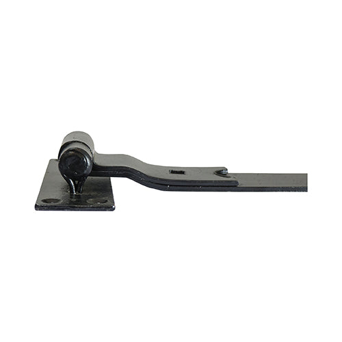 This is an image showing TIMCO Pair of Cranked Band & Hook On Plates - Black - 450mm - 2 Pieces Plain Bag available from T.H Wiggans Ironmongery in Kendal, quick delivery at discounted prices.
