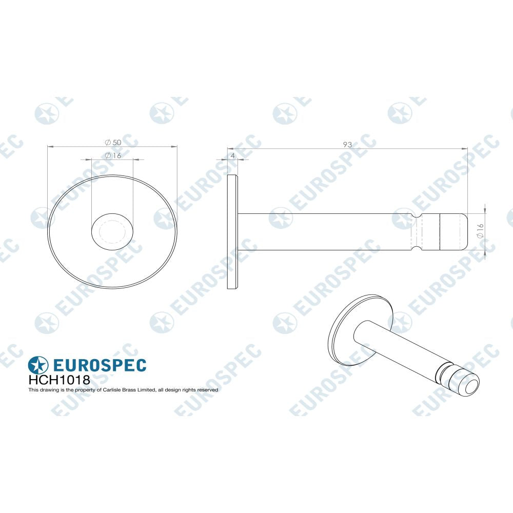 This image is a line drwaing of a Carlisle Brass - Coat Hook - Satin PVD available to order from Trade Door Handles in Kendal