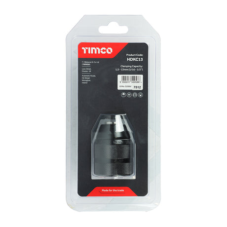 This is an image showing TIMCO Heavy Duty Keyless Chuck - 1/2" - 1 Each Blister Pack available from T.H Wiggans Ironmongery in Kendal, quick delivery at discounted prices.