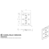 This image is a line drwaing of a Carlisle Brass - 76 x 50mm Dbl S/Steel Washer Brass Hinge - Satin Chrome available to order from T.H Wiggans Architectural Ironmongery in Kendal