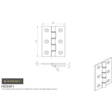 This image is a line drwaing of a Carlisle Brass - 76 x 50mm Dbl Steel Washer Brass Hinge - Polished Lacque available to order from T.H Wiggans Architectural Ironmongery in Kendal