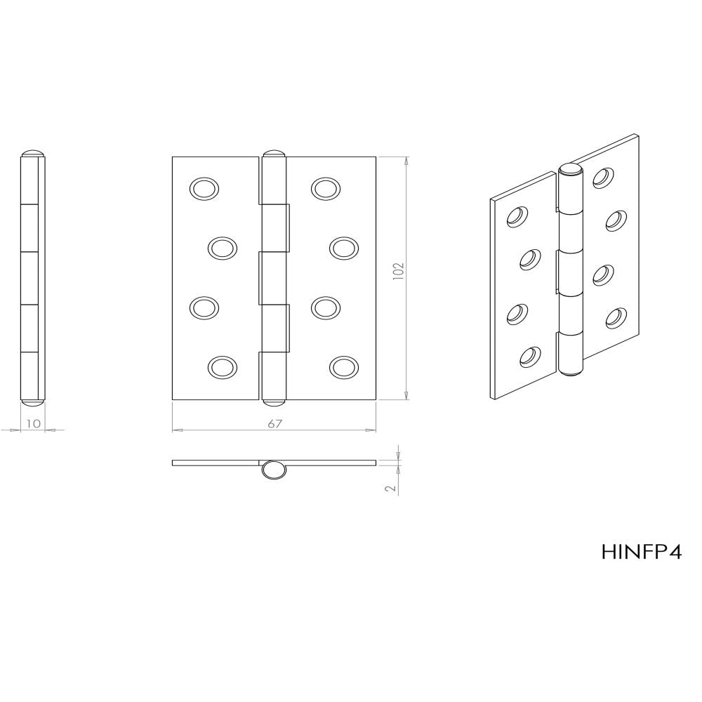 This image is a line drwaing of a Carlisle Brass - 102 x 72mm Fixed Pin Hinge - Powder Coat Black available to order from T.H Wiggans Architectural Ironmongery in Kendal