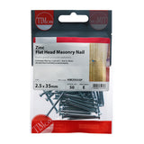 This is an image showing TIMCO Masonry Nails - Zinc - 2.5 x 35 - 50 Pieces TIMpac available from T.H Wiggans Ironmongery in Kendal, quick delivery at discounted prices.