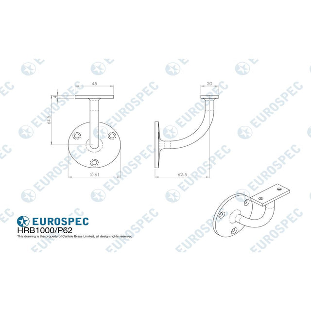 This image is a line drwaing of a Eurospec - Handrail Bracket - Bright Stainless Steel available to order from T.H Wiggans Architectural Ironmongery in Kendal in Kendal
