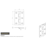 This image is a line drwaing of a Carlisle Brass - 76 x 40mm Solid Drawn Brass Butt Hinge - Satin Brass available to order from T.H Wiggans Architectural Ironmongery in Kendal