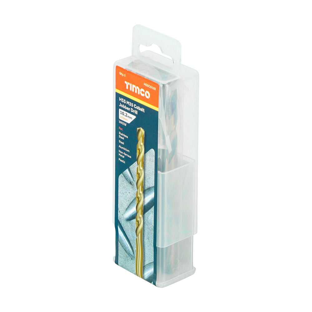 This is an image showing TIMCO Ground Jobber Drills - Cobalt M35 - 10.2mm - 5 Pieces Tube available from T.H Wiggans Ironmongery in Kendal, quick delivery at discounted prices.