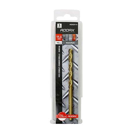 This is an image showing TIMCO Ground Jobber Drills - Cobalt M35 - 11.5mm - 5 Pieces Tube available from T.H Wiggans Ironmongery in Kendal, quick delivery at discounted prices.