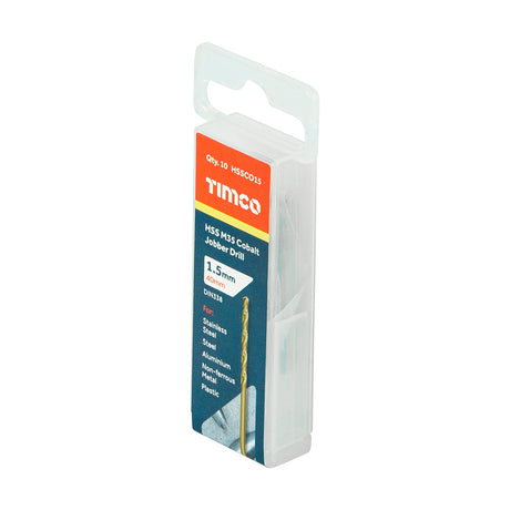 This is an image showing TIMCO Ground Jobber Drills - Cobalt M35 - 1.5mm - 10 Pieces Tube available from T.H Wiggans Ironmongery in Kendal, quick delivery at discounted prices.