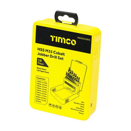 This is an image showing TIMCO Ground Jobber Drills Set - Cobalt M35 - 19pcs - 19 Pieces Case available from T.H Wiggans Ironmongery in Kendal, quick delivery at discounted prices.