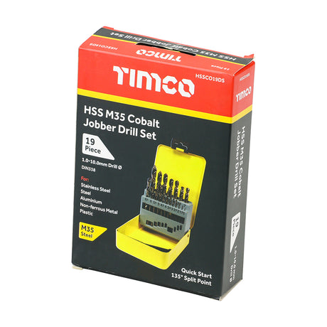 This is an image showing TIMCO Ground Jobber Drills Set - Cobalt M35 - 19pcs - 19 Pieces Case available from T.H Wiggans Ironmongery in Kendal, quick delivery at discounted prices.