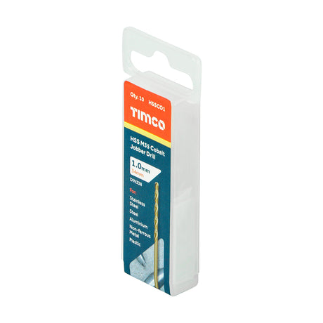 This is an image showing TIMCO Ground Jobber Drills - Cobalt M35 - 1.0mm - 10 Pieces Tube available from T.H Wiggans Ironmongery in Kendal, quick delivery at discounted prices.