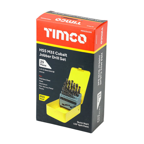 This is an image showing TIMCO Ground Jobber Drills Set - Cobalt M35 - 25pcs - 25 Pieces Case available from T.H Wiggans Ironmongery in Kendal, quick delivery at discounted prices.