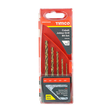 This is an image showing TIMCO Cobalt Jobber Drill Bit Set - 5pcs - 5 Pieces Case available from T.H Wiggans Ironmongery in Kendal, quick delivery at discounted prices.