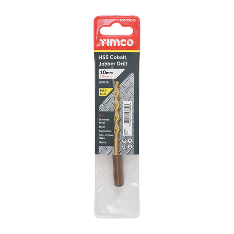 This is an image showing TIMCO Ground Jobber Drills - Cobalt M35 - 10.0mm - 1 Each Wallet available from T.H Wiggans Ironmongery in Kendal, quick delivery at discounted prices.
