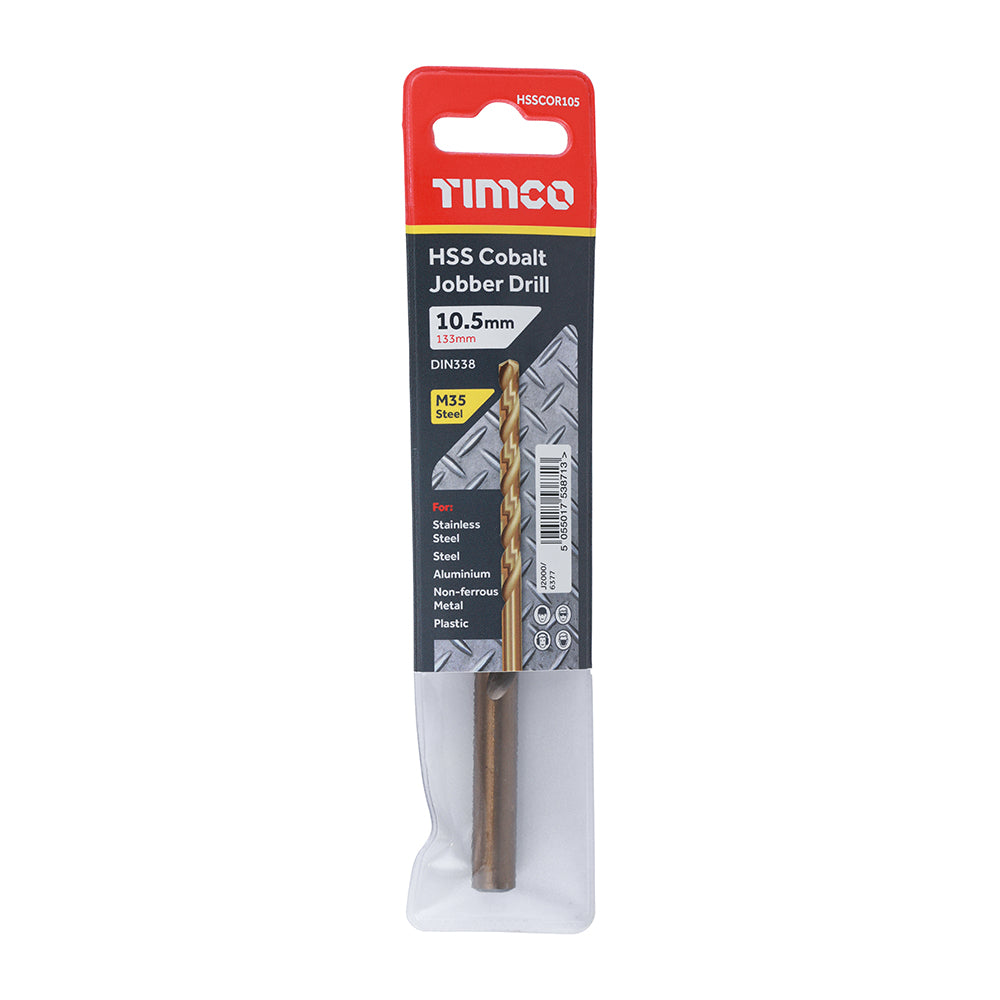 This is an image showing TIMCO Ground Jobber Drills - Cobalt M35 - 10.5mm - 1 Each Wallet available from T.H Wiggans Ironmongery in Kendal, quick delivery at discounted prices.
