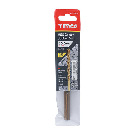 This is an image showing TIMCO Ground Jobber Drills - Cobalt M35 - 10.5mm - 1 Each Wallet available from T.H Wiggans Ironmongery in Kendal, quick delivery at discounted prices.