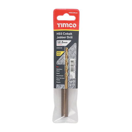 This is an image showing TIMCO Ground Jobber Drills - Cobalt M35 - 12.5mm - 1 Each Wallet available from T.H Wiggans Ironmongery in Kendal, quick delivery at discounted prices.