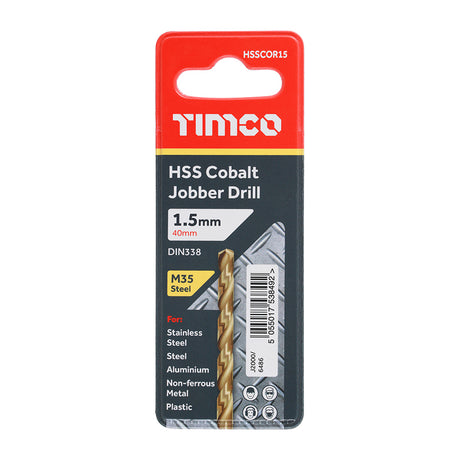This is an image showing TIMCO Ground Jobber Drills - Cobalt M35 - 1.5mm - 1 Each Wallet available from T.H Wiggans Ironmongery in Kendal, quick delivery at discounted prices.
