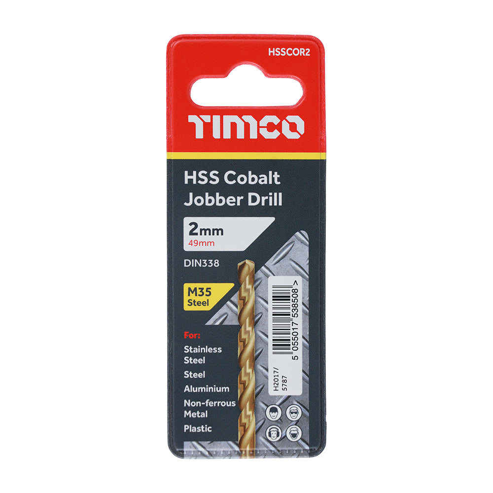 This is an image showing TIMCO Ground Jobber Drills - Cobalt M35 - 2.0mm - 1 Each Wallet available from T.H Wiggans Ironmongery in Kendal, quick delivery at discounted prices.