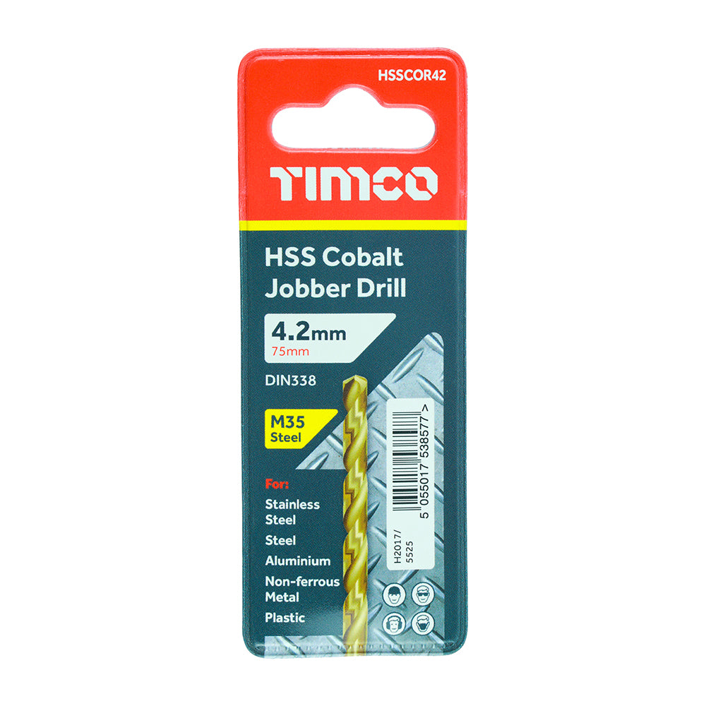 This is an image showing TIMCO Ground Jobber Drills - Cobalt M35 - 4.2mm - 1 Each Wallet available from T.H Wiggans Ironmongery in Kendal, quick delivery at discounted prices.