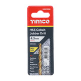 This is an image showing TIMCO Ground Jobber Drills - Cobalt M35 - 4.5mm - 1 Each Wallet available from T.H Wiggans Ironmongery in Kendal, quick delivery at discounted prices.