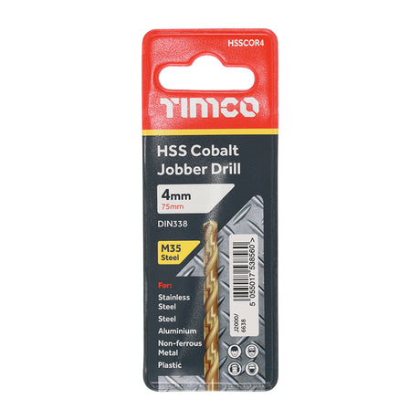 This is an image showing TIMCO Ground Jobber Drills - Cobalt M35 - 4.0mm - 1 Each Wallet available from T.H Wiggans Ironmongery in Kendal, quick delivery at discounted prices.