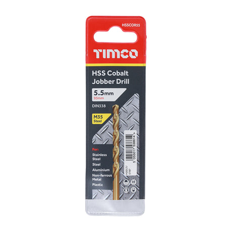 This is an image showing TIMCO Ground Jobber Drills - Cobalt M35 - 5.5mm - 1 Each Wallet available from T.H Wiggans Ironmongery in Kendal, quick delivery at discounted prices.
