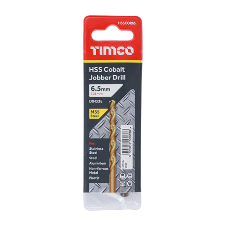 This is an image showing TIMCO Ground Jobber Drills - Cobalt M35 - 6.5mm - 1 Each Wallet available from T.H Wiggans Ironmongery in Kendal, quick delivery at discounted prices.