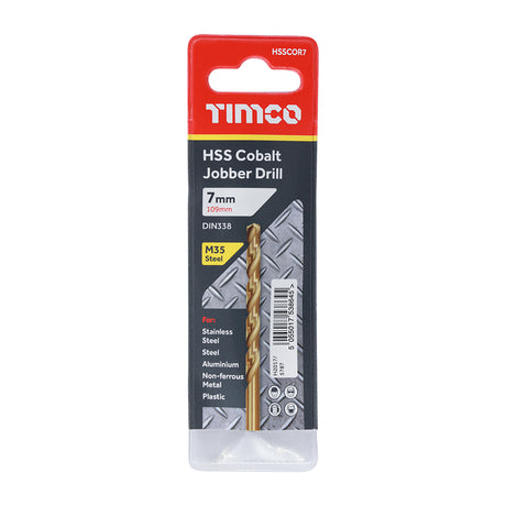 This is an image showing TIMCO Ground Jobber Drills - Cobalt M35 - 7.0mm - 1 Each Wallet available from T.H Wiggans Ironmongery in Kendal, quick delivery at discounted prices.
