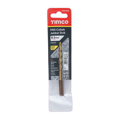 This is an image showing TIMCO Ground Jobber Drills - Cobalt M35 - 8.5mm - 1 Each Wallet available from T.H Wiggans Ironmongery in Kendal, quick delivery at discounted prices.