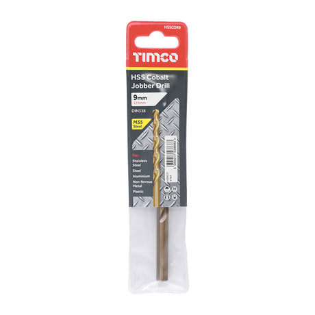 This is an image showing TIMCO Ground Jobber Drills - Cobalt M35 - 9.0mm - 1 Each Wallet available from T.H Wiggans Ironmongery in Kendal, quick delivery at discounted prices.
