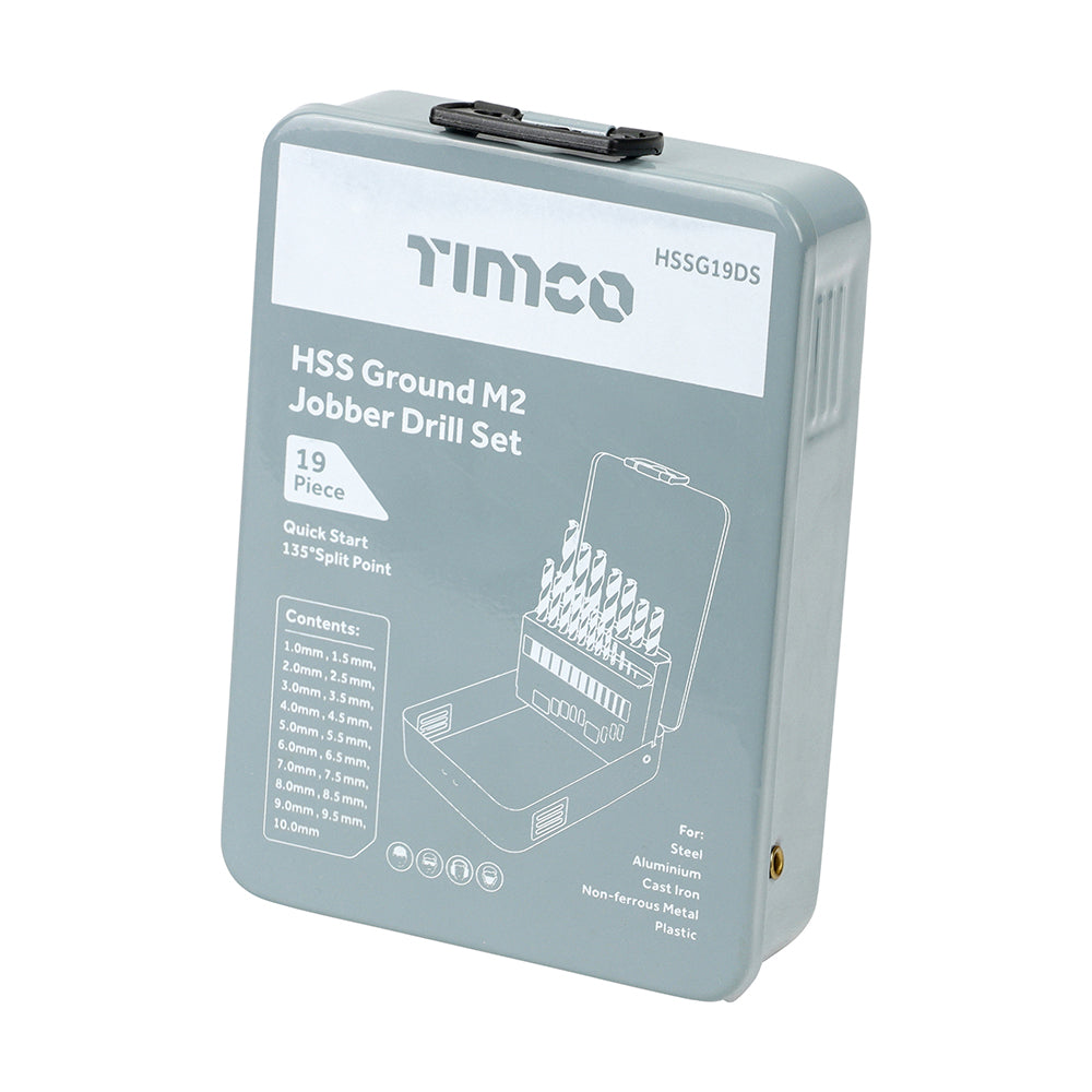 This is an image showing TIMCO Ground Jobber Drills Set - HSS - 19pcs - 19 Pieces Case available from T.H Wiggans Ironmongery in Kendal, quick delivery at discounted prices.