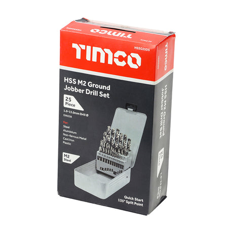 This is an image showing TIMCO Ground Jobber Drills Set - HSS - 25pcs - 25 Pieces Case available from T.H Wiggans Ironmongery in Kendal, quick delivery at discounted prices.