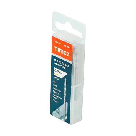 This is an image showing TIMCO Ground Jobber Drills - HSS M2 - 2.0mm - 10 Pieces Tube available from T.H Wiggans Ironmongery in Kendal, quick delivery at discounted prices.