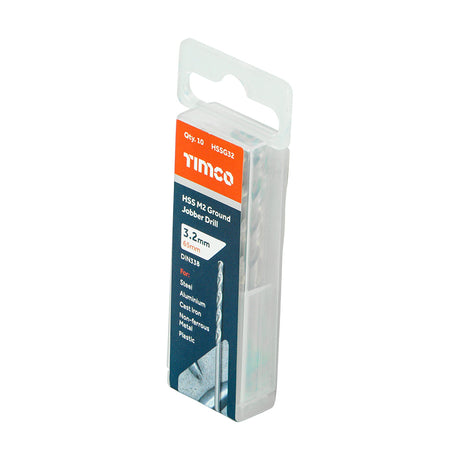 This is an image showing TIMCO Ground Jobber Drills - HSS M2 - 3.2mm - 10 Pieces Tube available from T.H Wiggans Ironmongery in Kendal, quick delivery at discounted prices.