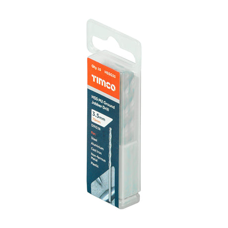 This is an image showing TIMCO Ground Jobber Drills - HSS M2 - 3.5mm - 10 Pieces Tube available from T.H Wiggans Ironmongery in Kendal, quick delivery at discounted prices.