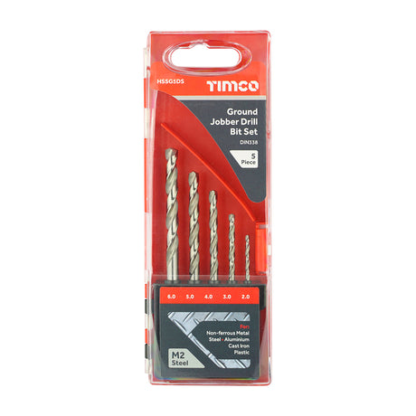 This is an image showing TIMCO Ground Jobber Drill Bit Set - 5pcs - 5 Pieces Case available from T.H Wiggans Ironmongery in Kendal, quick delivery at discounted prices.