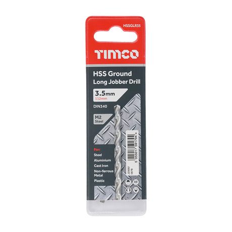 This is an image showing TIMCO Ground Long Jobber Drills - HSS M2 - 3.5mm - 1 Each Wallet available from T.H Wiggans Ironmongery in Kendal, quick delivery at discounted prices.