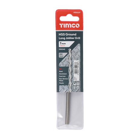 This is an image showing TIMCO Ground Long Jobber Drills - HSS M2 - 7.0mm - 1 Each Wallet available from T.H Wiggans Ironmongery in Kendal, quick delivery at discounted prices.