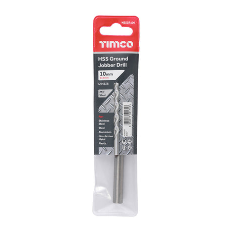 This is an image showing TIMCO Ground Jobber Drills - HSS M2 - 10.0mm - 1 Each Wallet available from T.H Wiggans Ironmongery in Kendal, quick delivery at discounted prices.